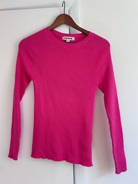 Boden women’s Ribbed Long Sleeve Top in Hot Pink size medium
